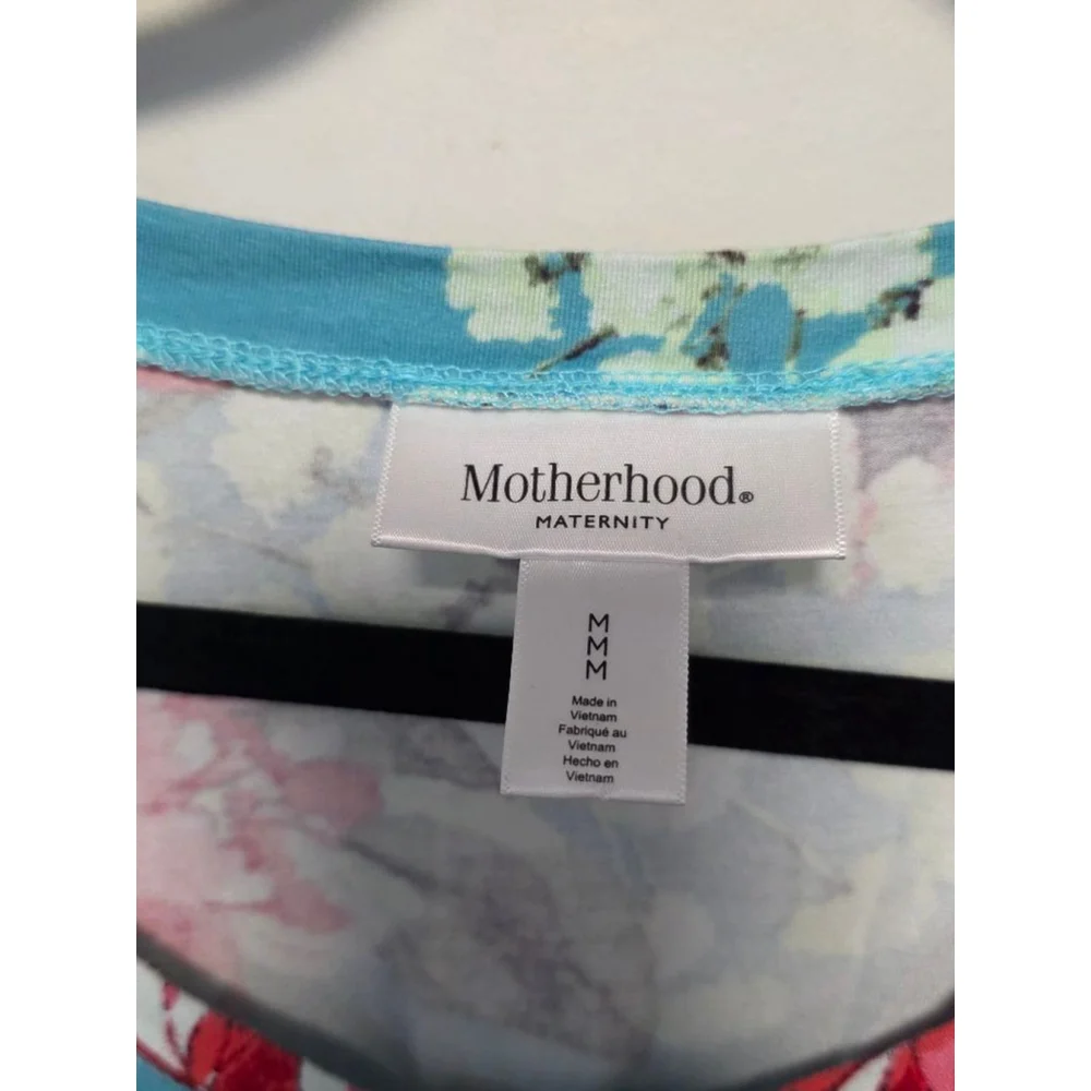 Women's Motherhood Maternity Blue Red Floral Ruched Midi Dress‎ M - Picture 5 of 7